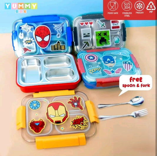 Avenger Themed Stainless Steel 3 Compartment Bento Lunch Box