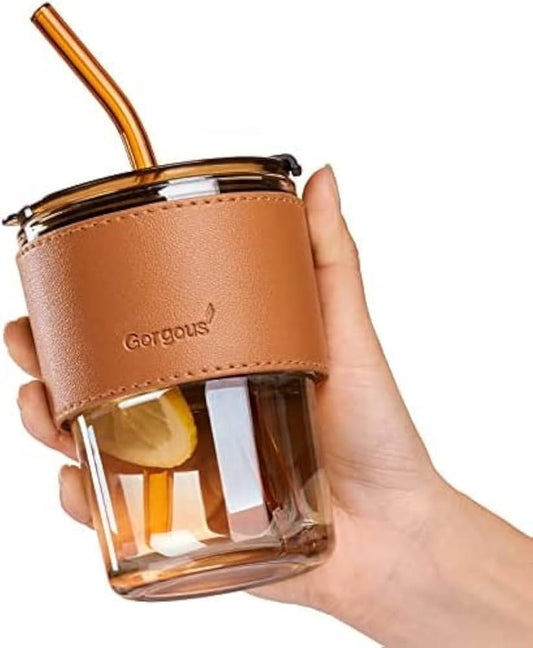 Glass Mug with lid & Straw