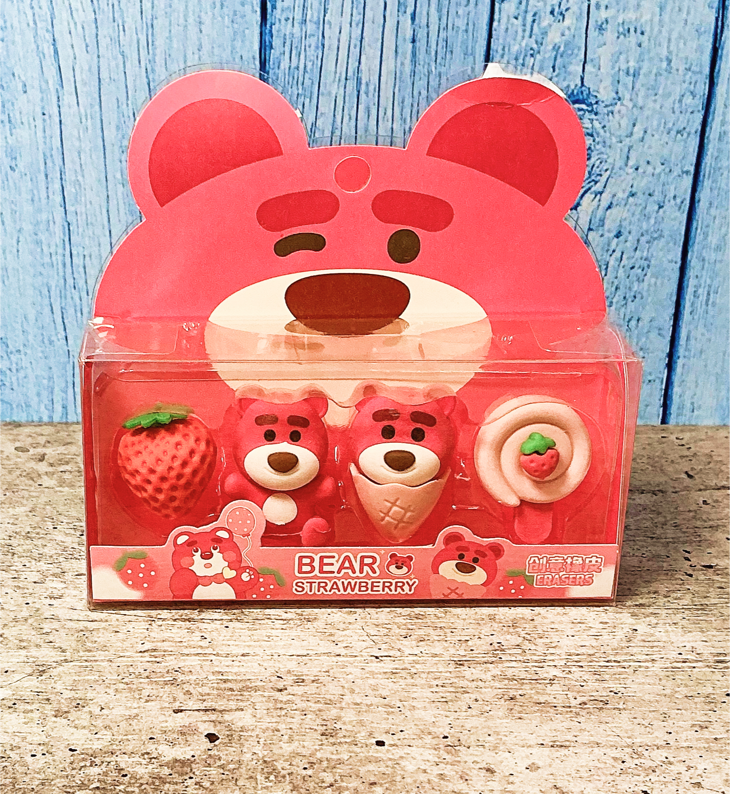 Bear Strawberry Eraser Pack