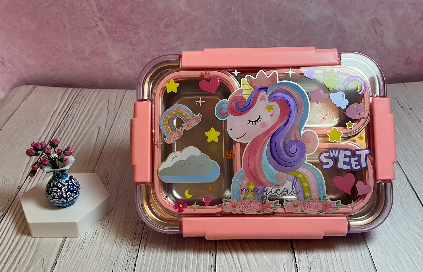 Unicorn stainless steel 3 compartment lunch box