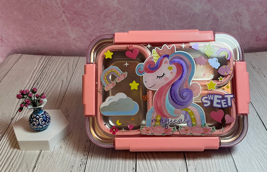 Unicorn stainless steel 3 compartment lunch box