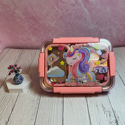 Unicorn stainless steel 3 compartment lunch box